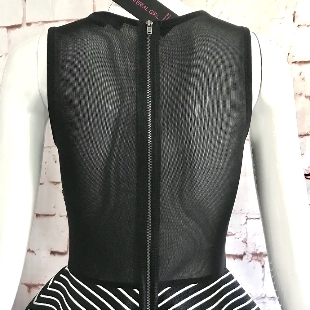MATERIAL GIRL S Peplum Mesh Back Sleeveless Black & White Stripe Dress Small NWT - Picture 10 of 16